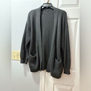 Quince Oversized Cardigan Organic Cotton Medium Heavy Knit Ribbed Charcoal Gray